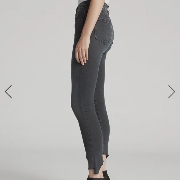 rag & bone High Rise Ankle Skinny Distress Raw-cut Jeans Black Steel Siz… - Picture 2 of 5